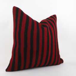 Handwoven Wool Kilim Pillow Cover, Striped Bohemian Cushion, 24x24 Inch - thumbnail 3