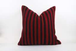 Handwoven Wool Kilim Pillow Cover, Striped Bohemian Cushion, 24x24 Inch - thumbnail 1