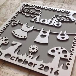 Baby Girl Personalised Wooden Wall Art Laser Cut - thumbnail 3
