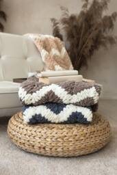Handmade Gray Wavy Blanket Hypoallergenic Micro Polyester Home Decor - thumbnail 1