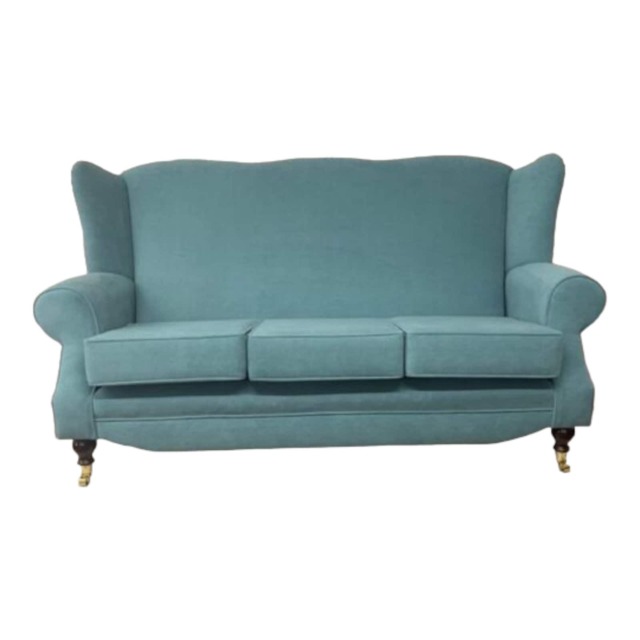 Queen Anne Wingback Sofa Duck Egg Blue Cottage Style - image 1