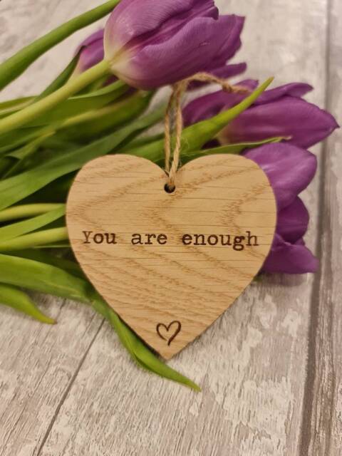 You Are Enough. Wooden Quote Hanging Heart. Best Friend Gift. 8.5x8.5cm With Twine To Hang. Hug in The Post - image 1