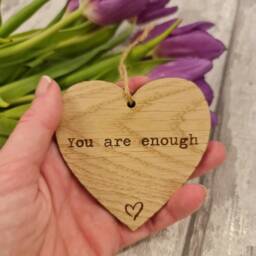 You Are Enough. Wooden Quote Hanging Heart. Best Friend Gift. 8.5x8.5cm With Twine To Hang. Hug in The Post - thumbnail 3