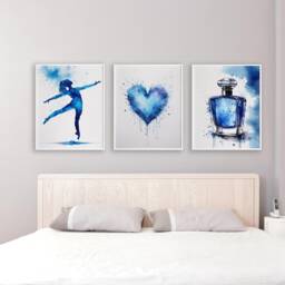 Blue Watercolor Print Set, Tween Teen Girl Room Decor, Gymnast/Dancer, Perfume, Heart - thumbnail 2