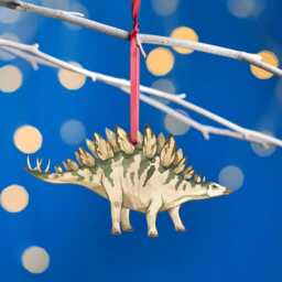Wooden Stegosaurus Dinosaur Christmas Tree Decoration, Birch Plywood Lover Gift, Keepsake, Watercolour Art