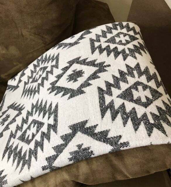 Wool Blend Blanket Throw in White With Dark Grey - Glacier - image 1