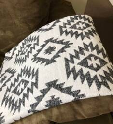 Wool Blend Blanket Throw in White With Dark Grey - Glacier - thumbnail 1