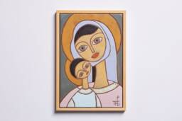 Handmade Virgin Mary & Jesus Ceramic Tile, Catholic Icon