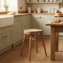 Solid Ash Wood Dining Stool. Construction. 50cm High - thumbnail 1
