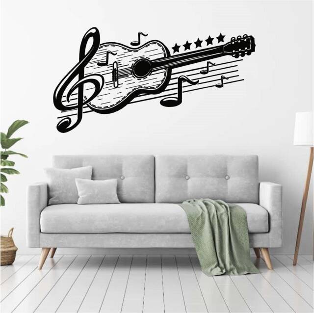 Five Star Guitar Vinyl Wall Art, Decal, Sticker, Transfer, Mural, Removable, Decoration, Rent Friendly, Interior, Exterior, - 0757 - image 1