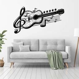 Five Star Guitar Vinyl Wall Art, Decal, Sticker, Transfer, Mural, Removable, Decoration, Rent Friendly, Interior, Exterior, - 0757 - thumbnail 1