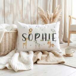 Personalised Safari Animals Pillowcase, Jungle Nursery Decor Custom Name Kids Bedding Watercolour Cushion - thumbnail 2