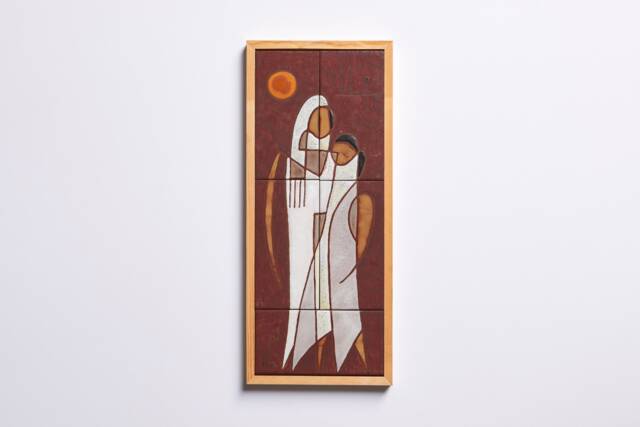 Couple Art Handpainted Tile Wedding Gift Abstract Painting Handmade Ceramic Above Tv Wall Decor Modern Figure Study Room Original Artwork - image 1
