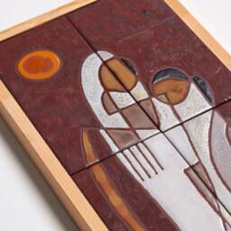 Couple Art Handpainted Tile Wedding Gift Abstract Painting Handmade Ceramic Above Tv Wall Decor Modern Figure Study Room Original Artwork - thumbnail 2