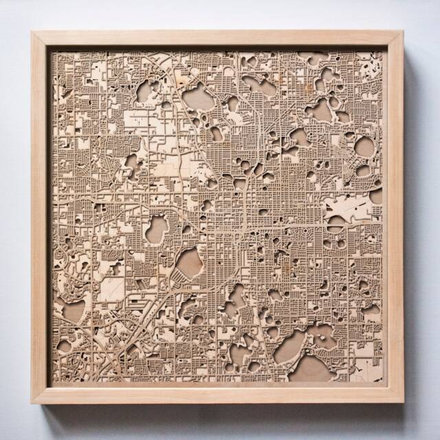 Orlando Wooden Map - Laser Cut City Streets, 3D Framed Wall Art - image 1