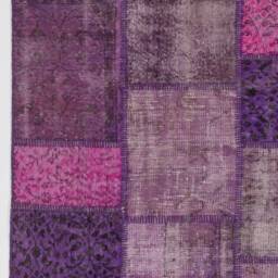 Pink, Lilac, Lavender & Purple Patchwork Rug, Handmade From Overdyed Turkish Rugs - thumbnail 4