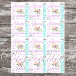 Personalized Baby Flower Blanket, Name Swaddle Receiving Shower Gift, Birth Announcement Hat - thumbnail 2