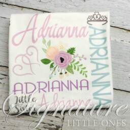 Personalized Baby Flower Blanket, Name Swaddle Receiving Shower Gift, Birth Announcement Hat - thumbnail 1