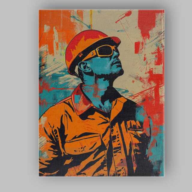 Industrial Worker Safety Helmet & Sunglasses Urban Pop Art Portrait Canvas Wall Print Decor Picture Ready To Hang - image 1