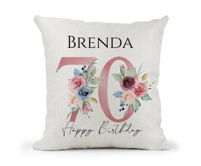 Personalised 70Th Special Birthday Cushion Pink & Blue Floral Mum, Nan, Friend, Sister Gift - image 1