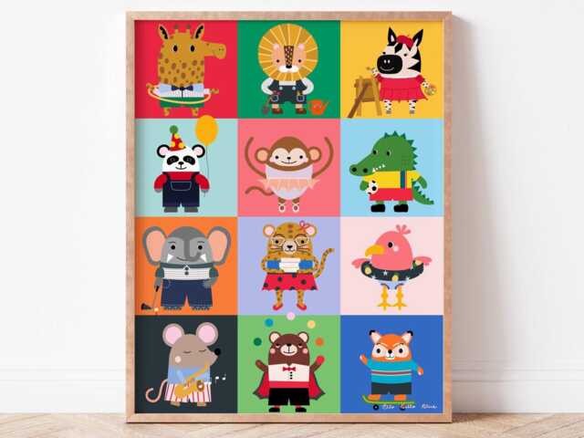 Animals Having Fun - Colourful Nursery Print - Kids Room Wall Art - image 1