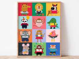 Animals Having Fun - Colourful Nursery Print - Kids Room Wall Art - thumbnail 1