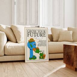 Mother Earth Retro Character Print - Grow Your Future, Flowers Plants, Mascot, Love Our Planet, Positive Cute Cartoon Poster - thumbnail 3