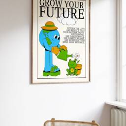 Mother Earth Retro Character Print - Grow Your Future, Flowers Plants, Mascot, Love Our Planet, Positive Cute Cartoon Poster - thumbnail 2