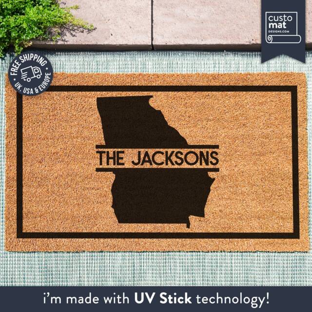 Georgia State Family Monogram - Welcome Doormat Personalized Map Custom Rug Silhouette Mat Housewarming Gift - image 1