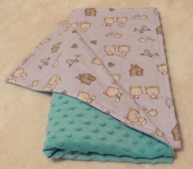 Blue/Minky & Flannel Infant Blanket With Cute Baby Fox Print - image 1