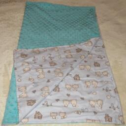 Blue/Minky & Flannel Infant Blanket With Cute Baby Fox Print - thumbnail 2