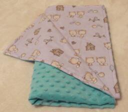 Blue/Minky & Flannel Infant Blanket With Cute Baby Fox Print - thumbnail 1