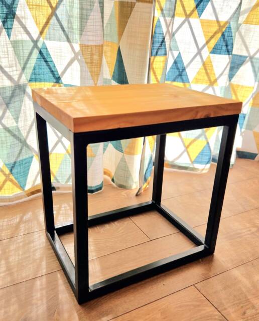Reclaimed Wood Bedside Table, Steel Frame Rustic Nightstand - image 1