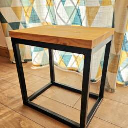 Reclaimed Wood Bedside Table, Steel Frame Rustic Nightstand - thumbnail 2
