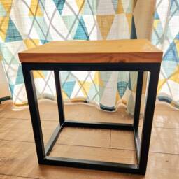 Reclaimed Wood Bedside Table, Steel Frame Rustic Nightstand - thumbnail 3