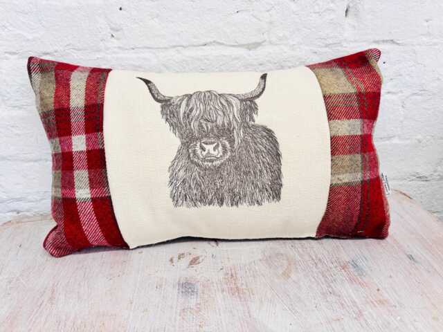 Highland Cow With Red Wool Long Cushion - image 1