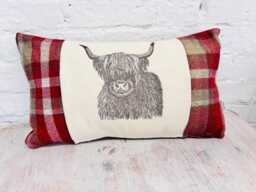 Highland Cow With Red Wool Long Cushion - thumbnail 1