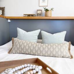Teal Damask Lumbar Pillow Cover Extra Long Jute Fringe - thumbnail 2