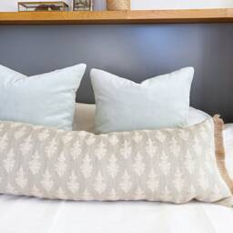 Teal Damask Lumbar Pillow Cover Extra Long Jute Fringe - thumbnail 3