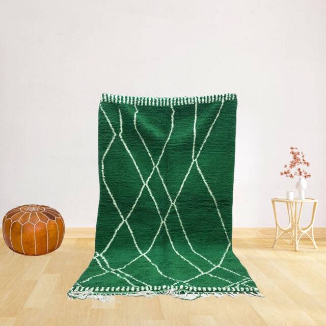 Handmade Green Berber Rug Moroccan Sheep Wool Rug - image 1