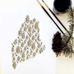 Maine State Flower Map Watercolor White Pine Cone Tassel - Art Print Wall Graduation Wedding Realtor Moving Gift Northeast New England - thumbnail 3