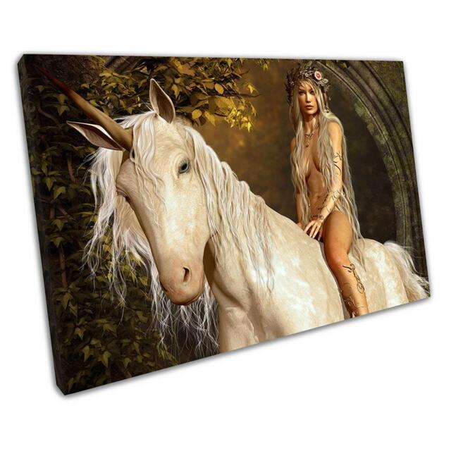 Fantasy Maiden Riding Unicorn Canvas Print Enchanting Wall Art For Magical Home Office Decor - image 1