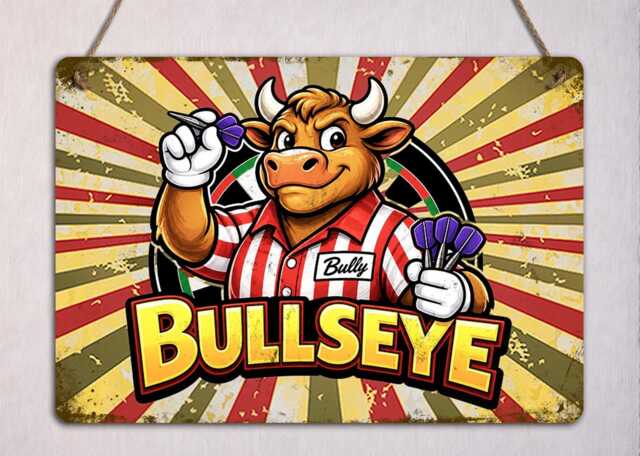 Bullseye Darts Metal Sign - Funny Pub Wall Art Vintage Style Dartboard Personalised Bar Decor Man Cave Gift Bull Mascot - image 1
