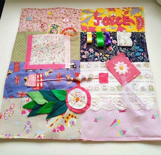 Personalised Dementia Fidget Blanket Floral Alzheimer's Quilt, Fidget Gift, Memory Life Story Present Mum Summer Garden Wildlife Bird Autism - image 1
