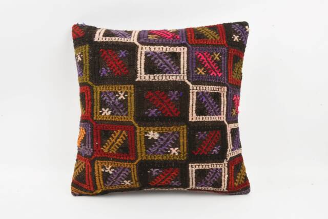 Vintage Turkish Kilim Pillow Cover Handwoven Wool Throw - 20x20 - image 1