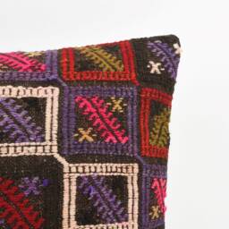Vintage Turkish Kilim Pillow Cover Handwoven Wool Throw - 20x20 - thumbnail 2