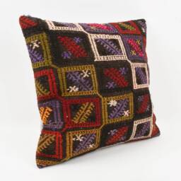 Vintage Turkish Kilim Pillow Cover Handwoven Wool Throw - 20x20 - thumbnail 3