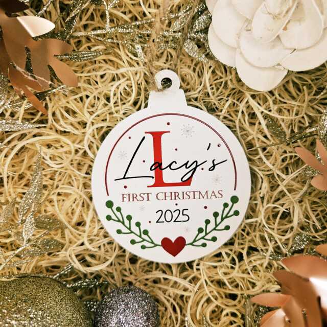 Monogram Christmas Ornament - Personalised Baby's 1st Baby Name Wood Xmas Bauble Gift Tag Keepsake - image 1