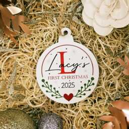 Monogram Christmas Ornament - Personalised Baby's 1st Baby Name Wood Xmas Bauble Gift Tag Keepsake - thumbnail 1