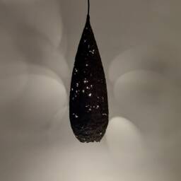 Black/Gray Paper Mache Pendant Lamp. Oblong Shape. Natural Materials. Vegan. Model 12B - thumbnail 3